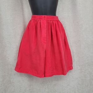 Vintage Silk Boxer Style Vibrant Red High Waisted Shorts
